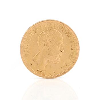 GULDMYNT, 20 kronor, Oscar II av Sverige och Norge, 1875. Vikt 9 gram.