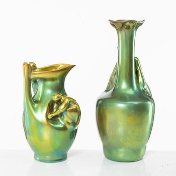 Two earthenware vases, Zsolnay, Hungary.