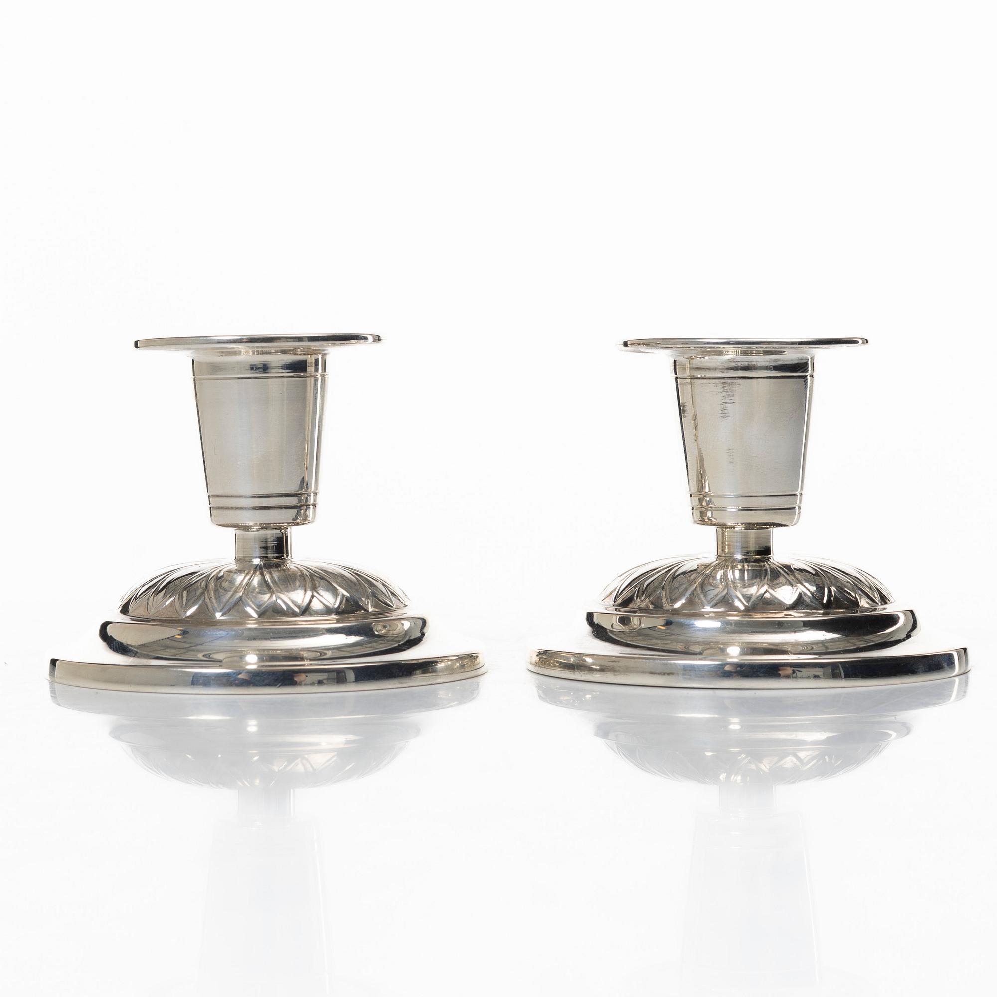 W.A. Bolin, ljusstakar, ett par, silver, Stockholm, 1947.