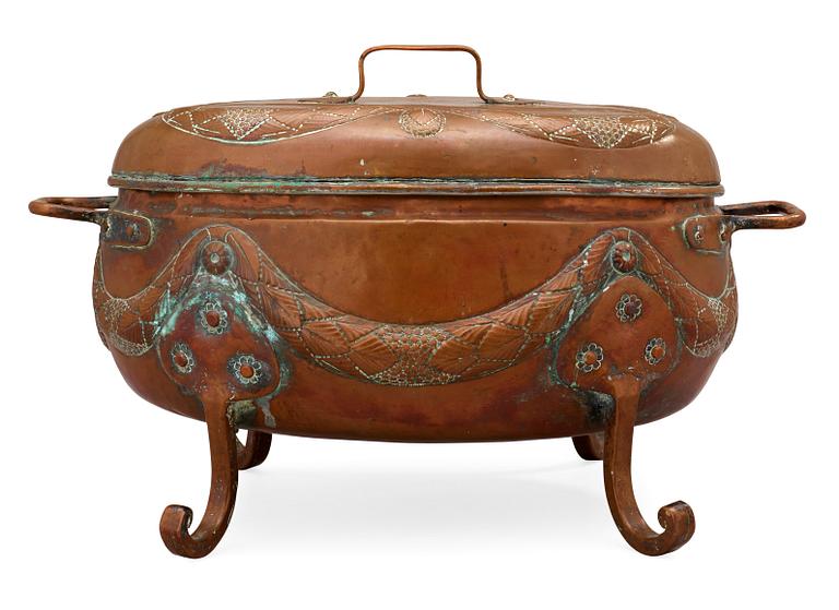 A Danish 18th century copper cauldron with cover.