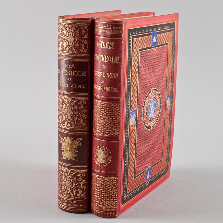 BÖCKER, 2 st, "Gamla Stockholm" resp "Nya Stockholm", Claes Lundin o August Strindberg, Stockholm 1882 resp 1890.