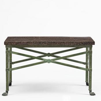 A table with Swedish 'Orrlok' porhyry top, early 19th century on a later bronze stand.