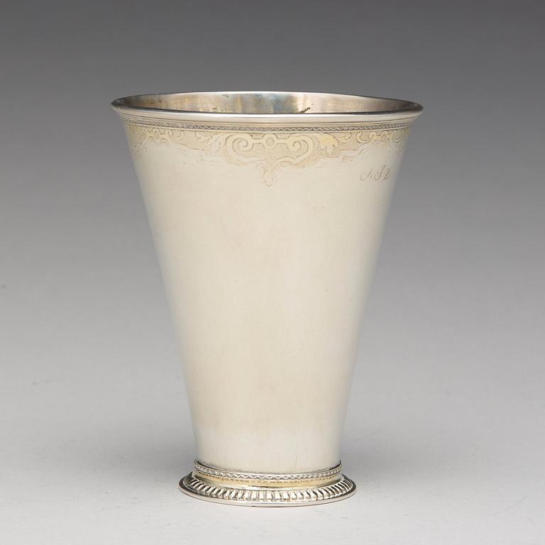 A Swedish 18th century parcel-gilt silver beaker, mark of Petter Lund, Nykoping 1736.