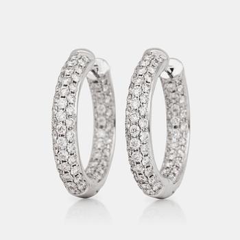 1189. A pair of brilliant-cut diamond, 2.48 cts according to engraving, loop earrings.