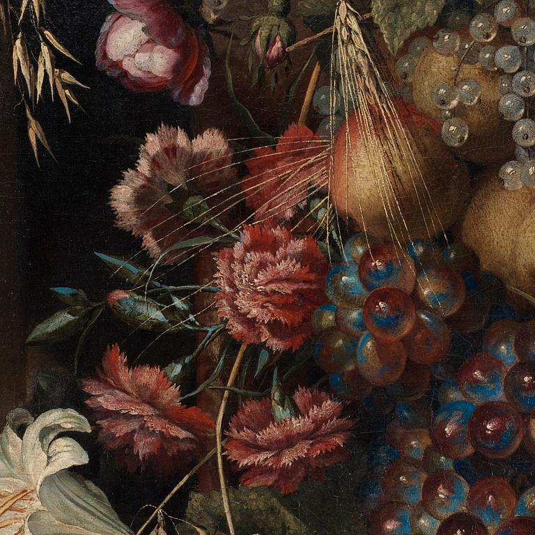 Ottmar Elliger Attributed to, Still life with fruits and flowers.