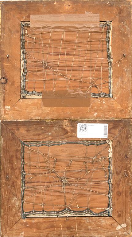 Embroidered pictures a pair of late Gustavian early 19th century.