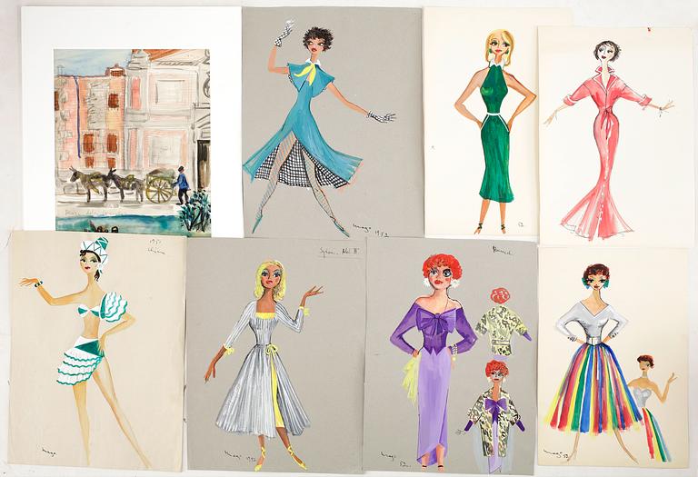 MAX GOLDSTEIN (MAGO), teckningar, akvareller, dräktskisser, ca 45 st.