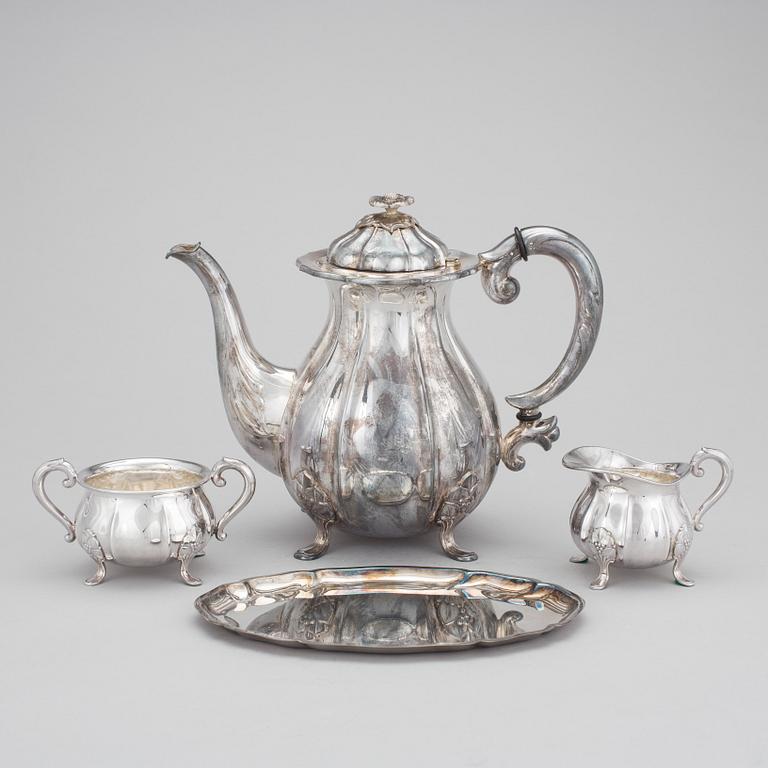 KAFFESERVIS, silver, 4 delar, varav 3 delar Danmark 1964. Vikt ca 1 118 gram.