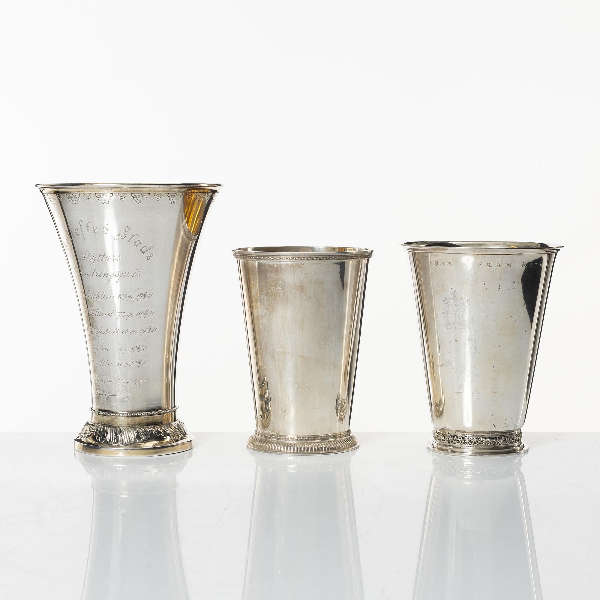 Bägare, 3 st, silver, Sverige, 1900-talets första hälft.