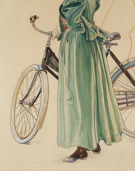 Carl Larsson, Fru Grosshandlare Eriksson/Kvinna vid cykel (study for "Skolungdomens korum" at Ladugårdsgärde).