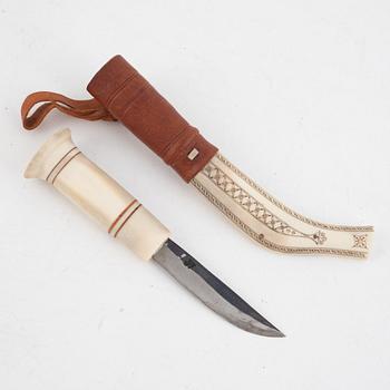 Johan Fankki, a reindeer horn knife, signed.