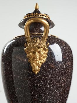 A late Gustavian circa 1800 porphyry and ormolu Vase by Court bronze chaser and gilder F.L. Rung (1758-1837) not signed.
