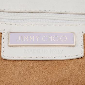 JIMMY CHOO, a white leather handbag with studs.