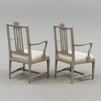 A pair of gustavian armchairs, Lindome, 18th century.