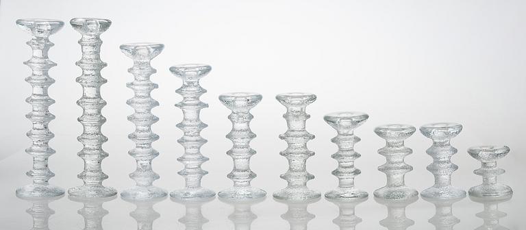 Timo Sarpaneva, A 10-piece set of "Festivo" glass candlesticks for Iittala.