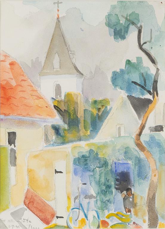 Isaac Grünewald, watercolour, sifgned with dedication and dated -45.