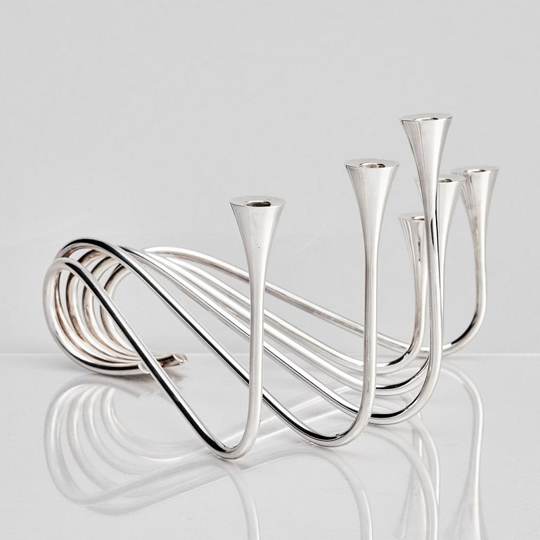 Ibi Trier Mørch, a pair of "Bølgeslag" six-branched sterling silver candelabra for A. Michelsen, Denmark 1951.