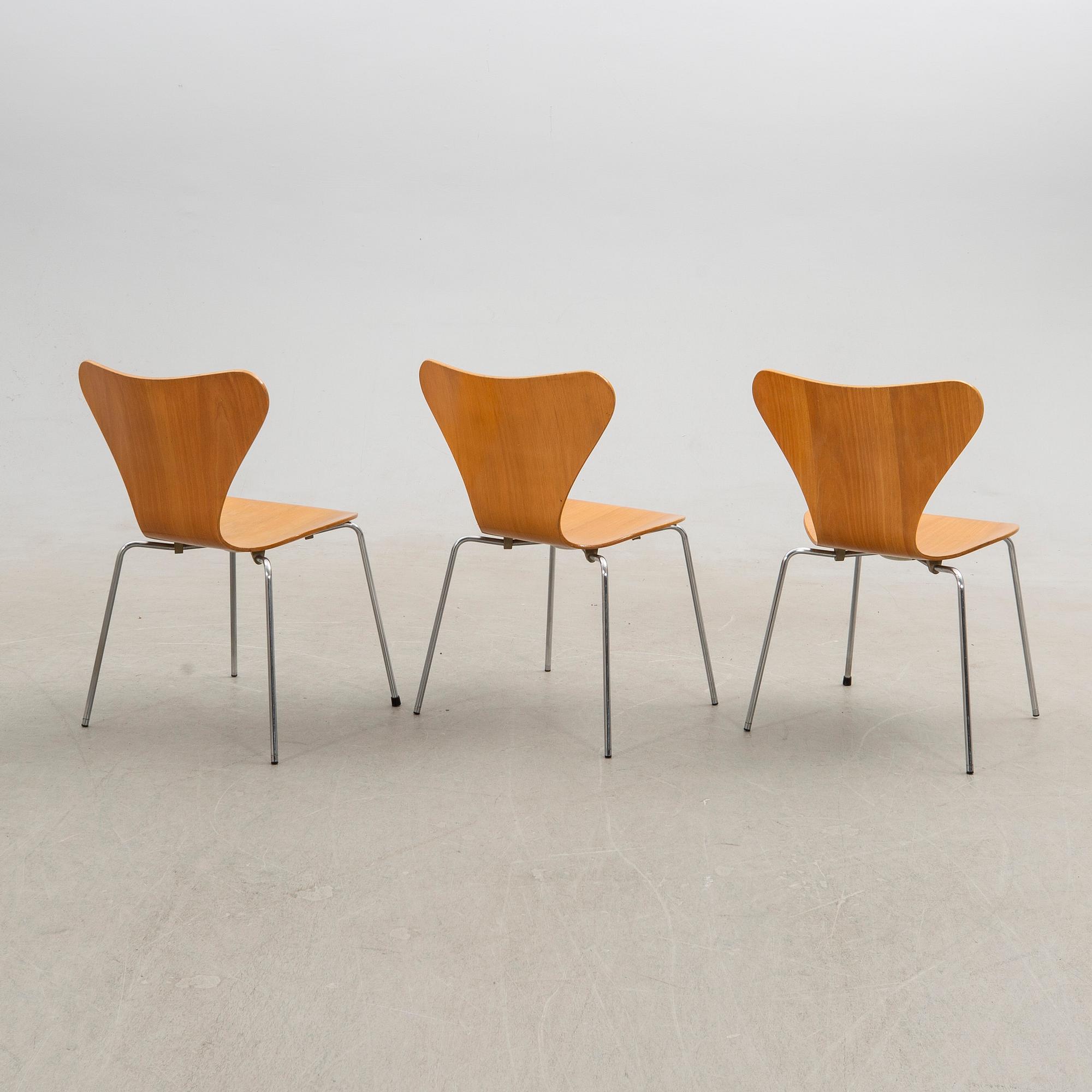 Arne Jacobsen, chairs 6 pcs, "The Seven", Fritz Hansen, Denmark, 1981.