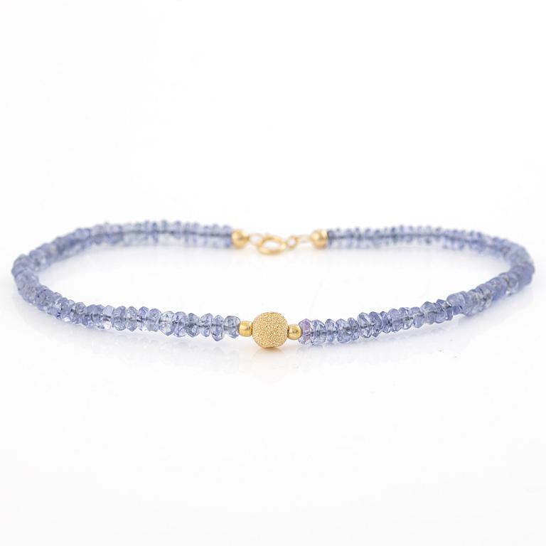 Collier och armband, med tanzaniter, lås 18K guld.