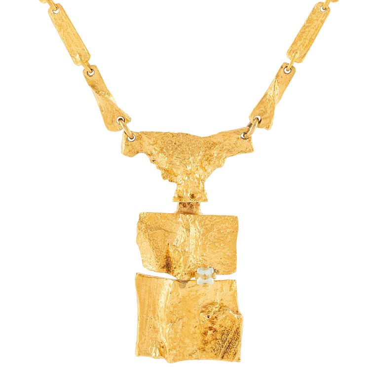 A Björn Weckström, necklace "Offer stone" 18K gold with aquamarine. Lapponia 1973.