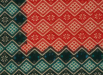 A textile cover, weft-patterned tabby type, South west Scania, c. 160 x 102 cm. Circa 1900,