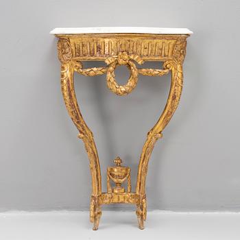 A presumably Danish Louis XVI giltwood and marble console table, late 18th century.