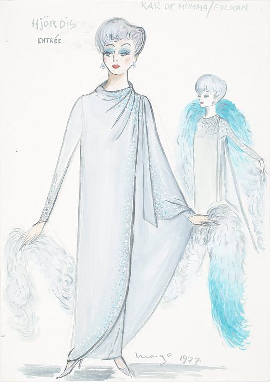 MAX GOLDSTEIN, kostymteckningar, 8 st, sign o bl a dat 1953,1970 o 1962.