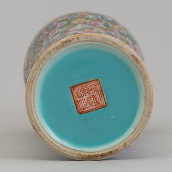 A Chinese 20th century famille rose 'mille fiore' vase, with Qianlong seal mark.