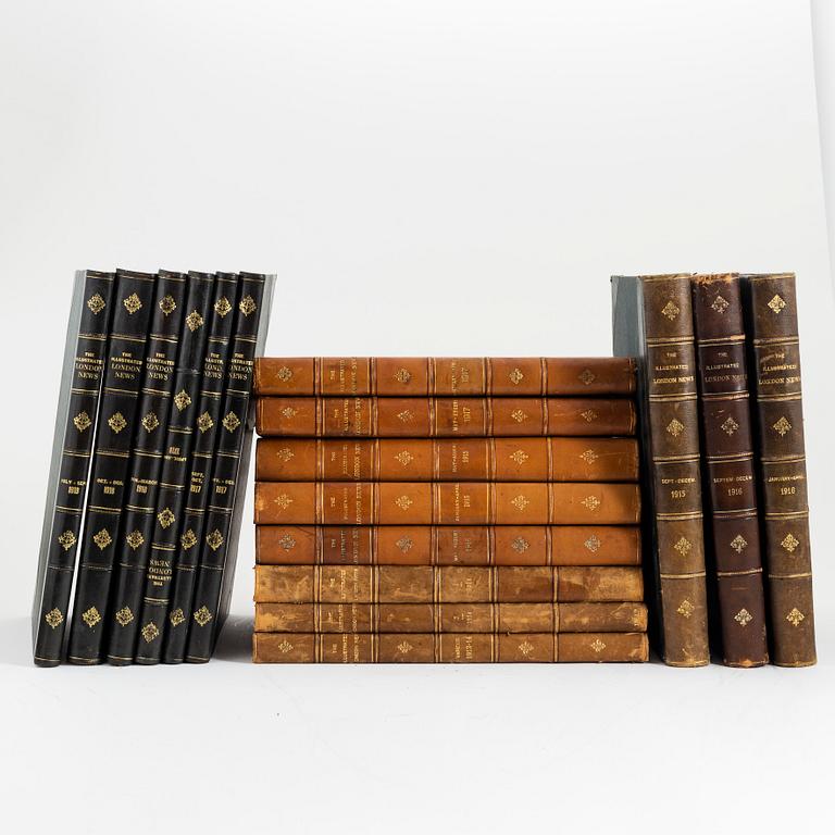 A set of 17 Illustrated London News, in leather bindings from the years 1912-1918.