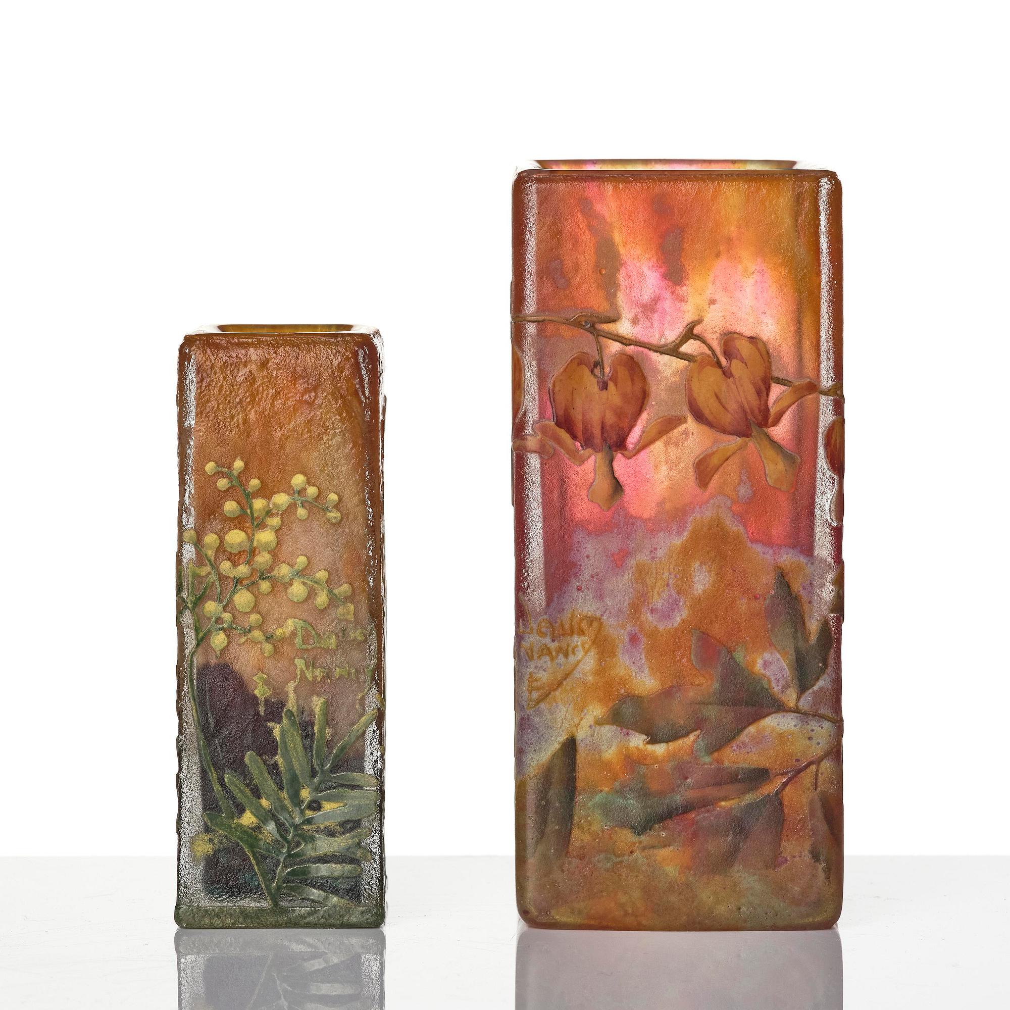 Daum Frères, a set of two Art Nouveau cameo glass vases, Nancy, France.