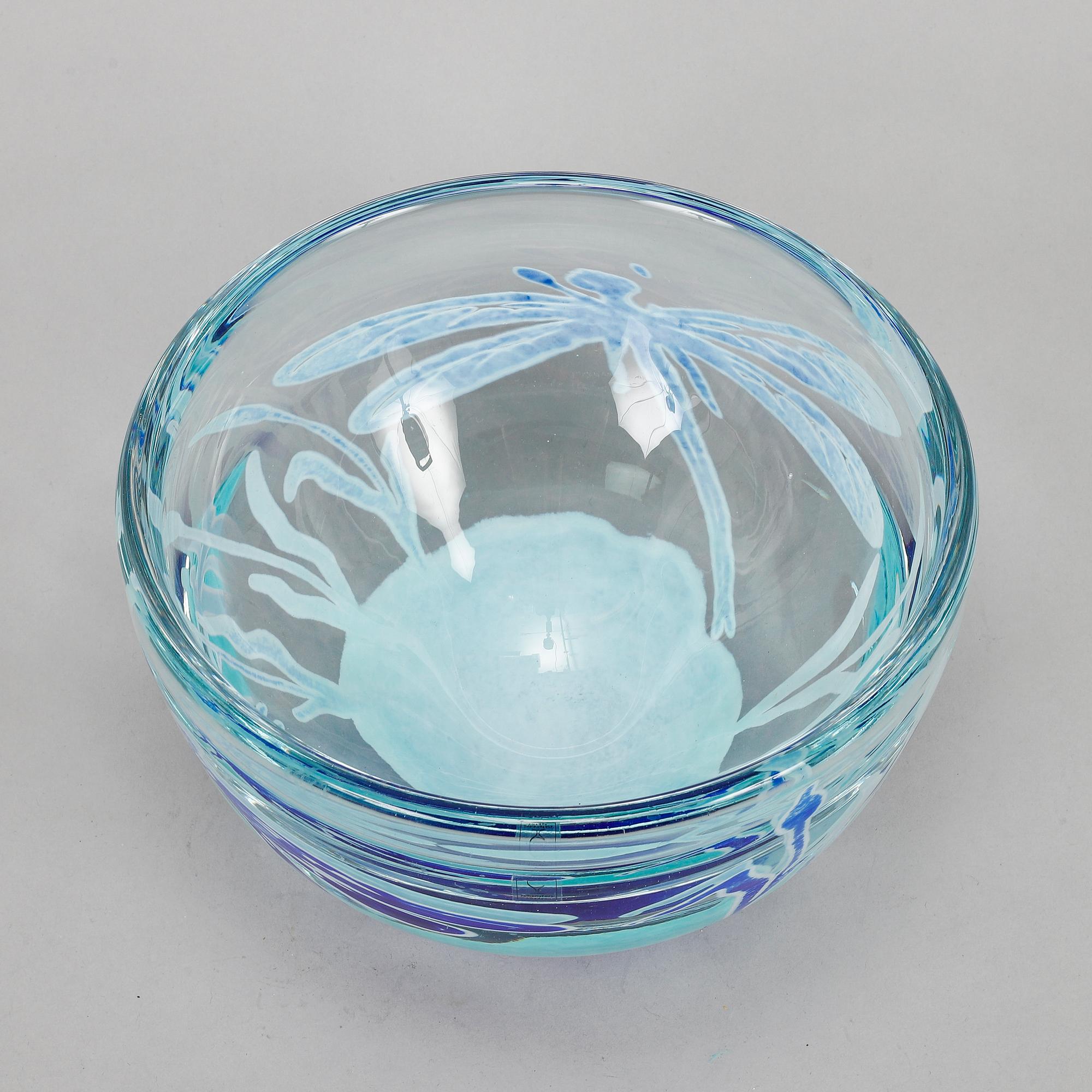 Astrid Gate, skål, glas, "Trollslända", Johansfors, Limited Edition, nr 62/299.