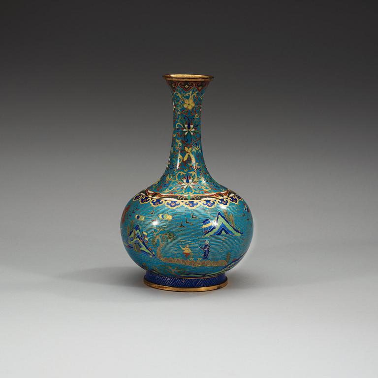A cloisonné vase decorated with figures and deers in a landscape, Qing dynasty, 19th Century.