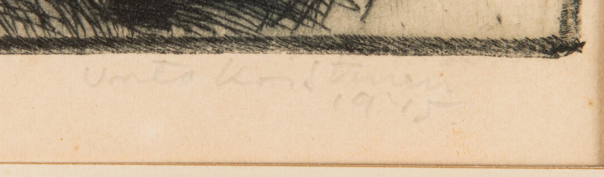 Unto Koistinen, kaksi etsausta, signeeratut ja päivätyt 1945 ja 1954, numeroidut 3/10.