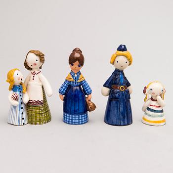 BIRDIE SAHLBERG, and ORVOKKI "OKKI" LAINE attributed to, ceramic figurines, 1+3 pcs, mid-20th century.