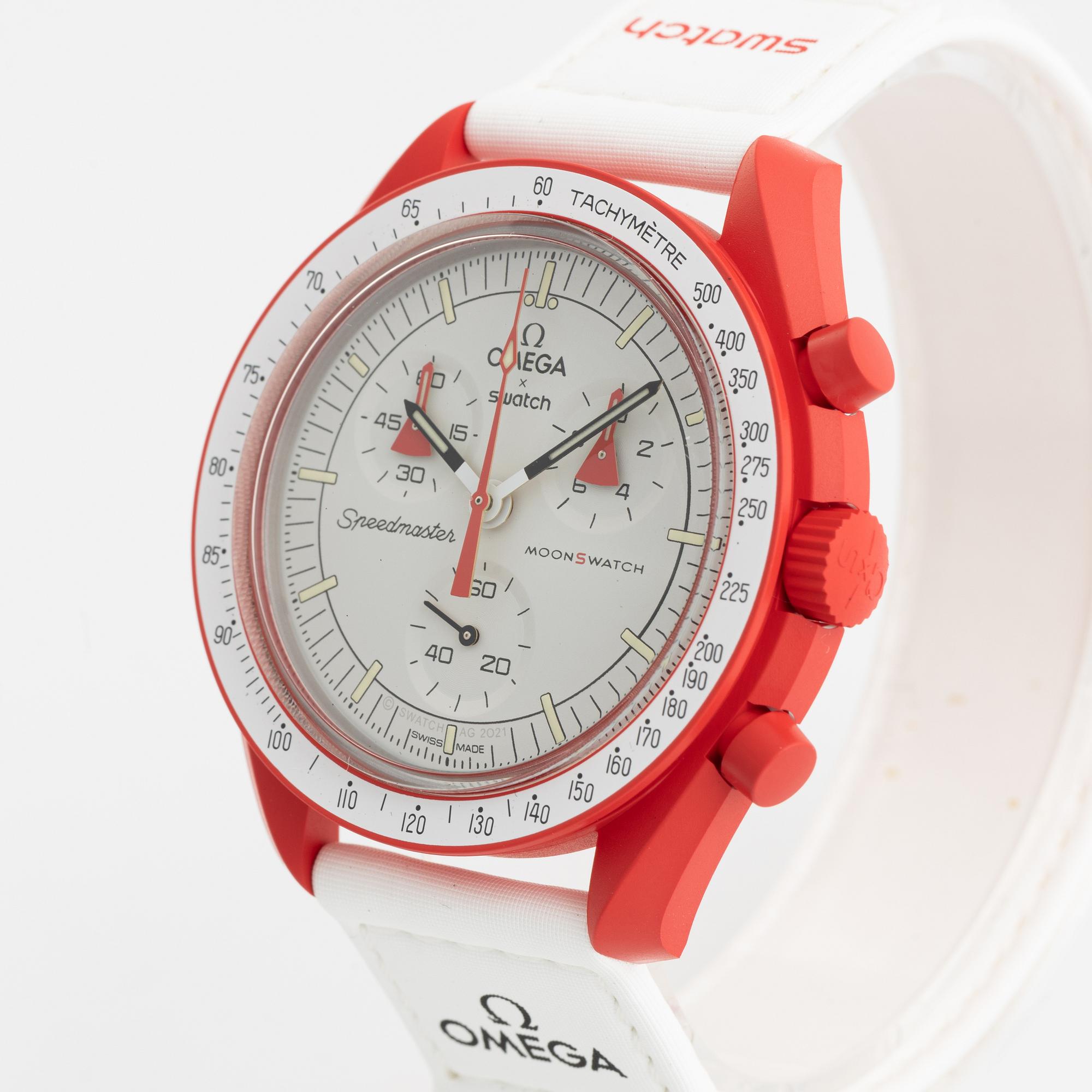 Swatch/Omega, MoonSwatch, Mission to Mars, kronograf, armbandsur, 42 mm.