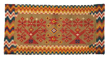 224. A carriage cushion, double-interlocked tapestry, ca 50 x 99,5 cm, Scania, (Sweden), first half of the 19th century.