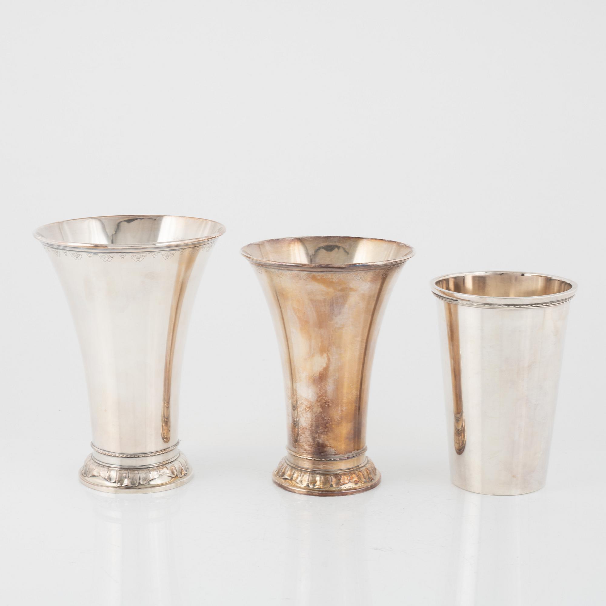 Three silver beakers, GAB, Stockholm, Sweden, 1965-1967.