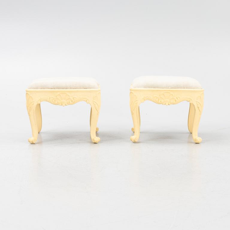 A pair of Rococo style stools, mid-20th Century.