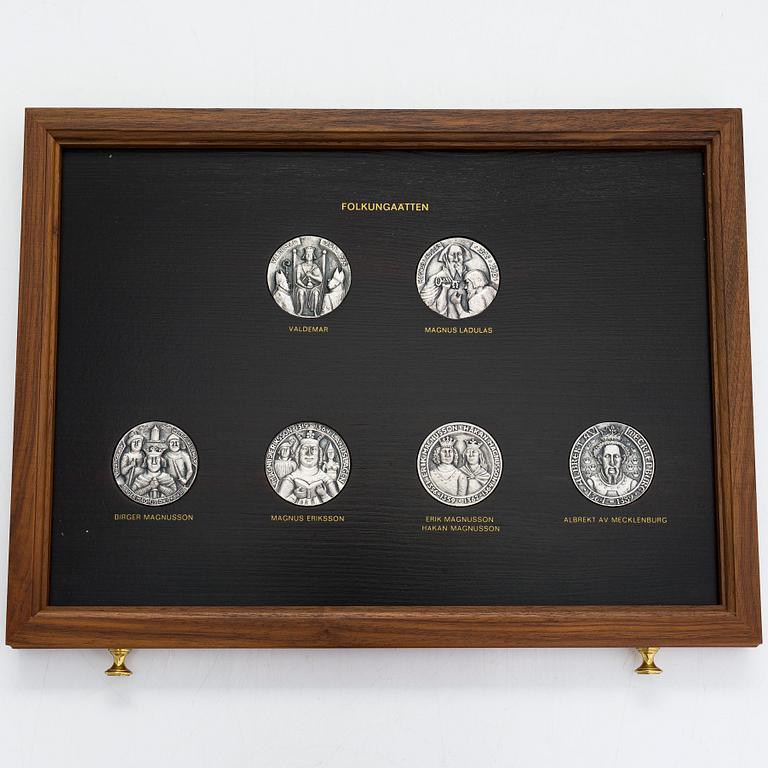 Medaljsamling, 60 st, sterlingsilver, "Sverige och dess regenter", Mynthuset, Sporrong, 1970-tal.