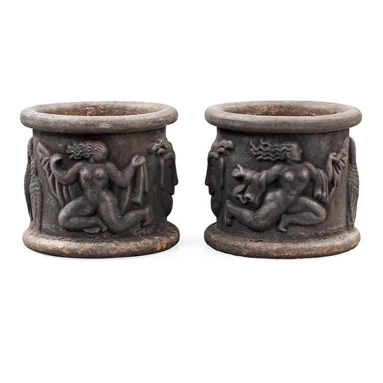 A pair of Anna Petrus cast iron jardinières, Näfveqvarn, Sweden.