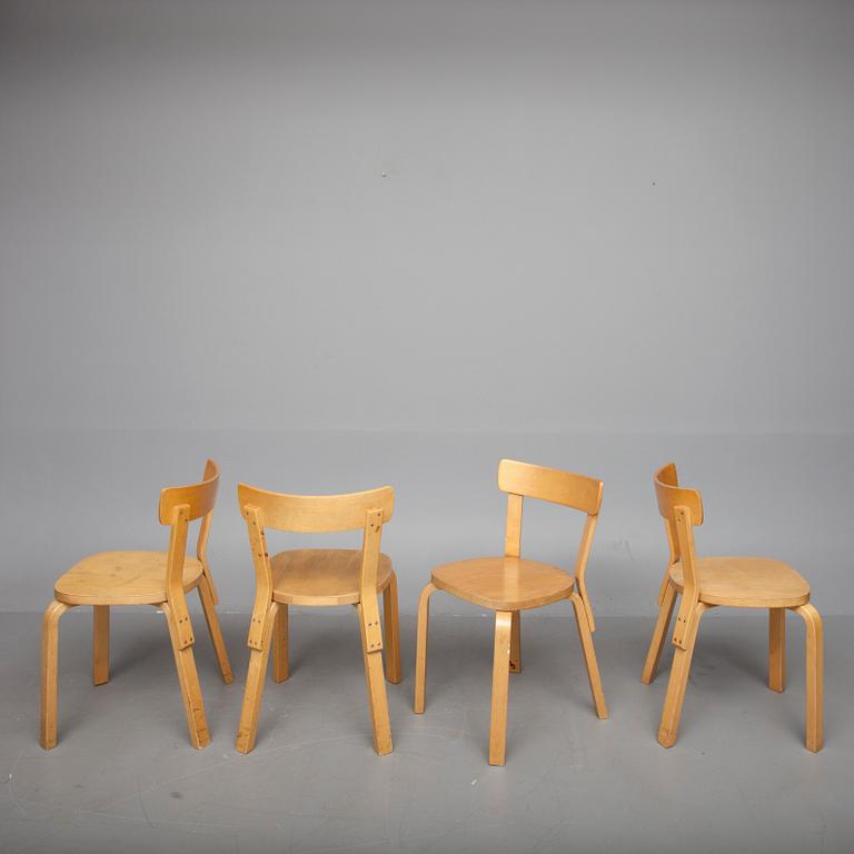 STOLAR, 4 st, modell 69, Alvar Aalto, Artek. Formgiven 1935.