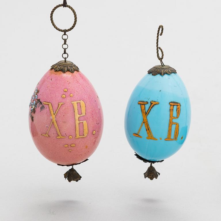 Two late 19th century Russian decorative eggs.