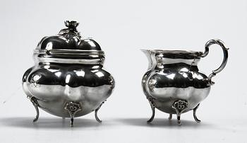 MOCCASERVIS, 3 delar, silver, rokokostil, 1945. vikt ca 857 gr.