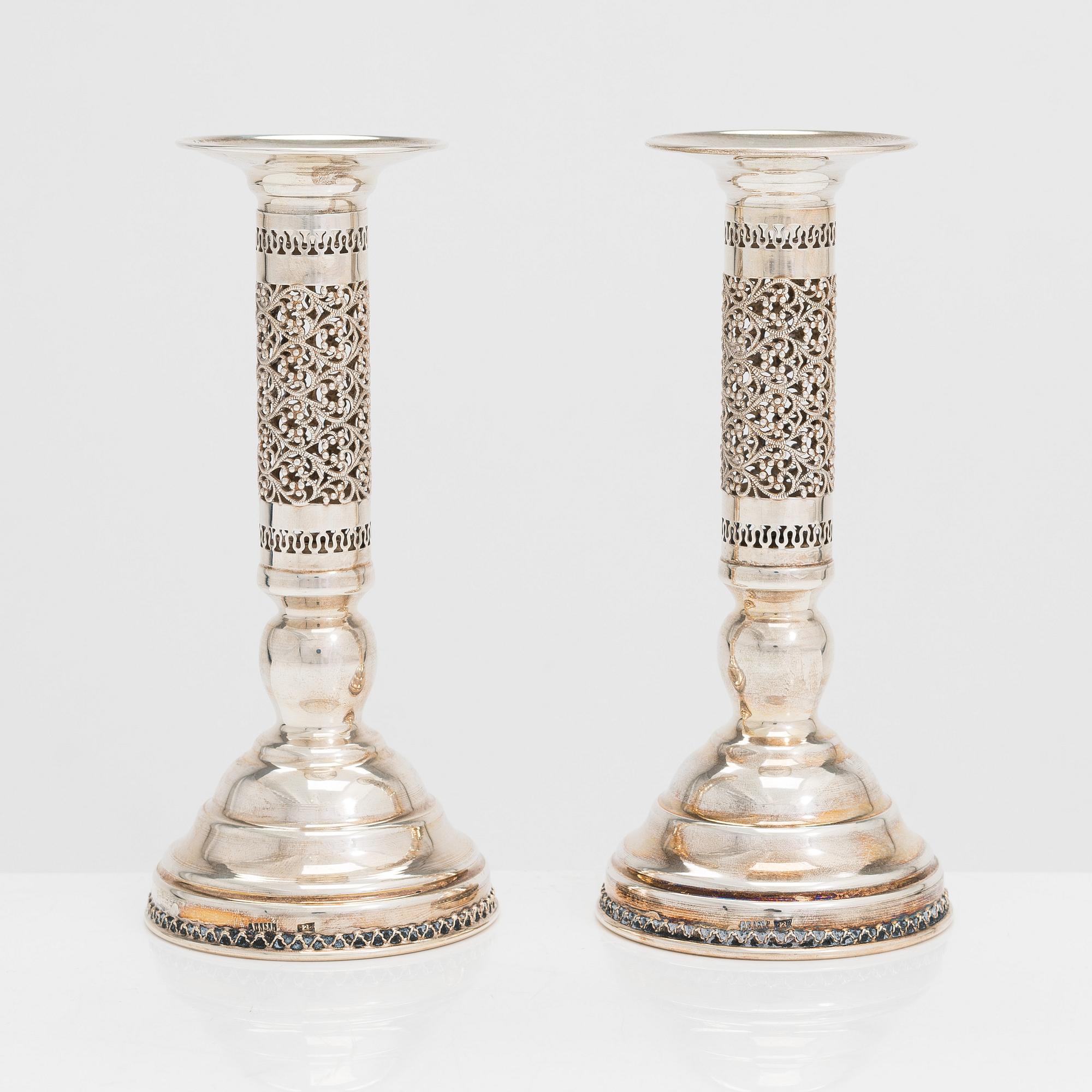 A pair of sterling silver candlesticks, latter half of the 20th century. Unidentified maker's mark.