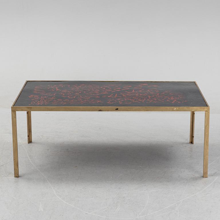 A brass and enameled coffee table, 1970's signed Bror Marklund.
