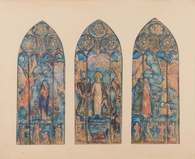 MAGNUS ENCKELL, TRIPTYK, "BEBÅDELSE","JESUS TRÖSTAREN" OCH "UPPSTÅNDELSEN".