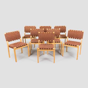 Alvar Aalto, a set of 8 chairs, model 611, Artek, Finland, late 20th century.