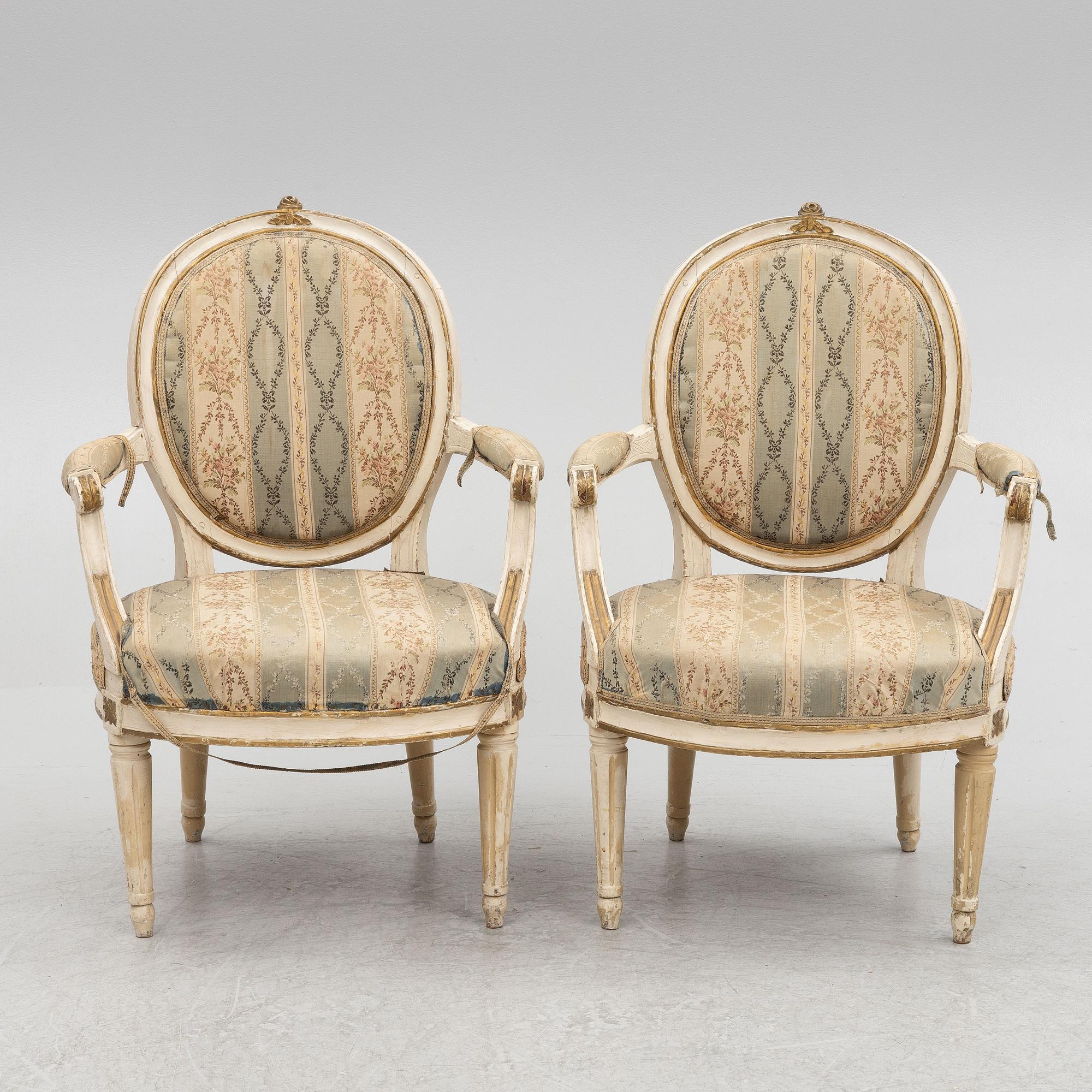 A pair of Gustavian armchairs, Sweden, end of the 18th century.