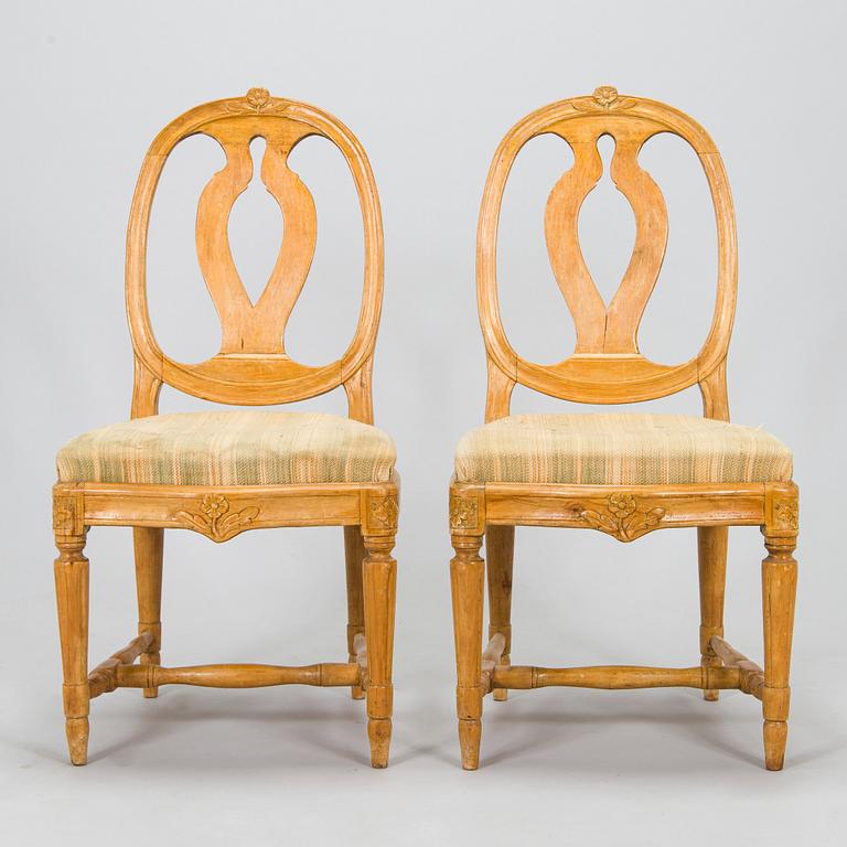 Six late 18th century gustavian chairs, so called medallion model.