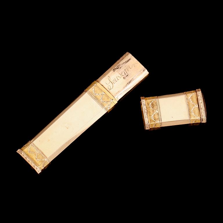 NÅLETUI, 18 k guld, Lars Ryberg, Göteborg 1788-1812. Vikt ca 17 gram.